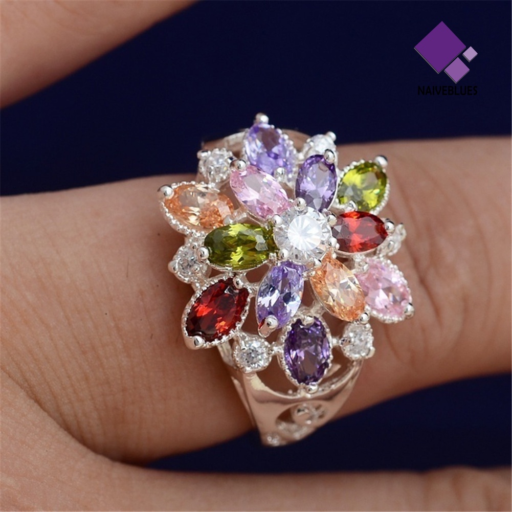Naiveblue &gt; Cincin Kawin / Tunangan Cubic Zirconia Multiwarna Untuk Perhiasan Wanita