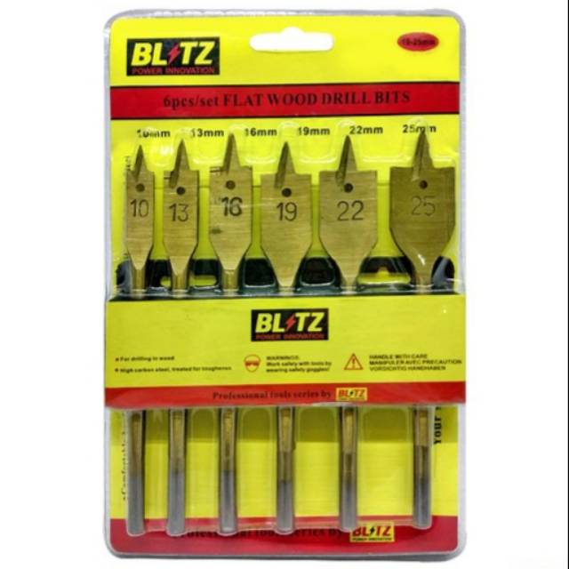 Mata Bor Kayu Kipas 6pcs Set / Flat Wood Drill Bits - BLITZ 10mm - 25mm