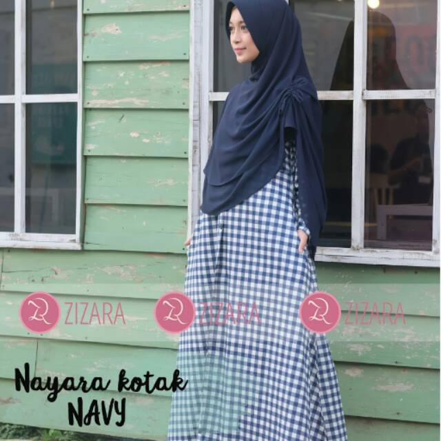 ZIZARA NAYARA MOTIF DRESS NAVY