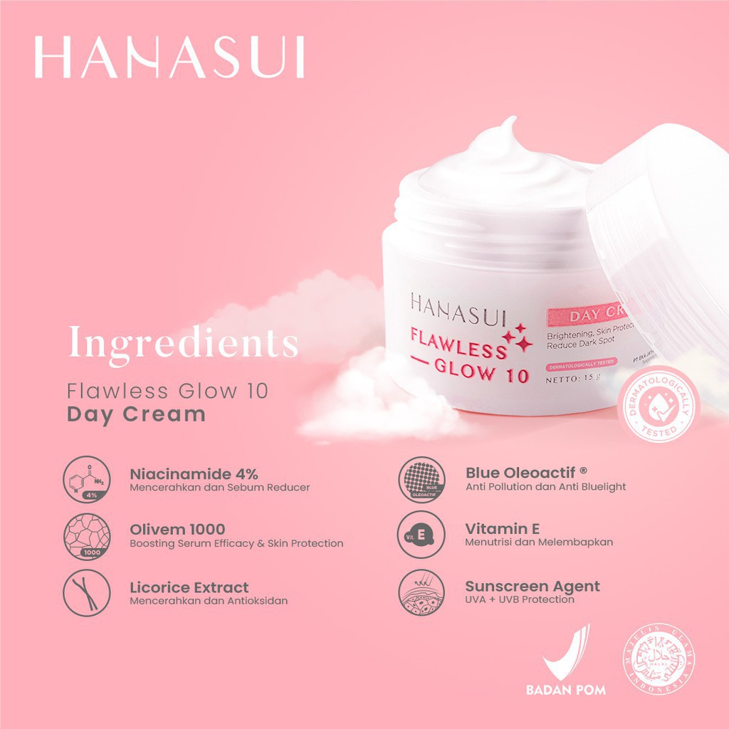 HANASUI Flawless Glow Cleanser &amp; paket acne treatmen/ Essence/ Day Cream / Night Cream