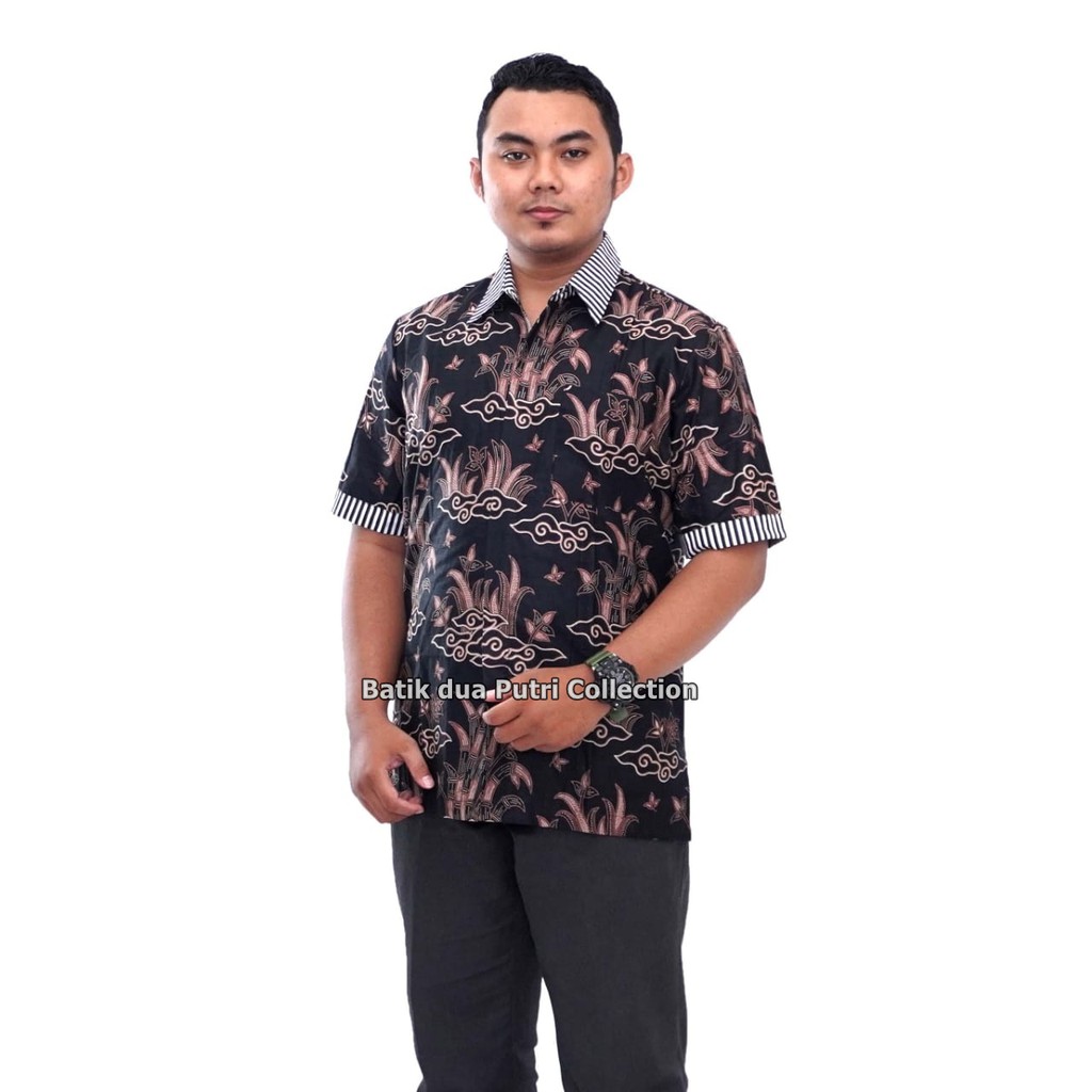 Couple Batik Atasan Wanita Modern Motif Bambu Hitam By Batik Dua Putri Collection