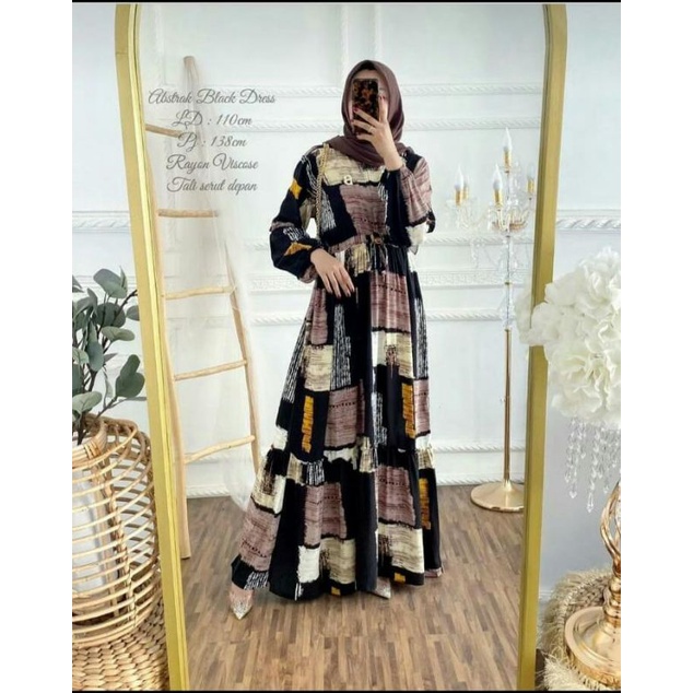 HOMEYDRESS MOTIF ABSTRAK BLACKDRESS//GAMIS RAYON SERUT//GAMIS RAYON TERBARU