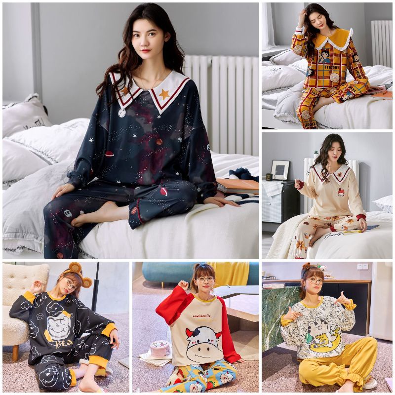 BAJU TIDUR IMPORT SUPER PREMIUM SETELAN LENGAN PANJANG MURAH MOTIF TERBARU KOREA STYLE C03-A1