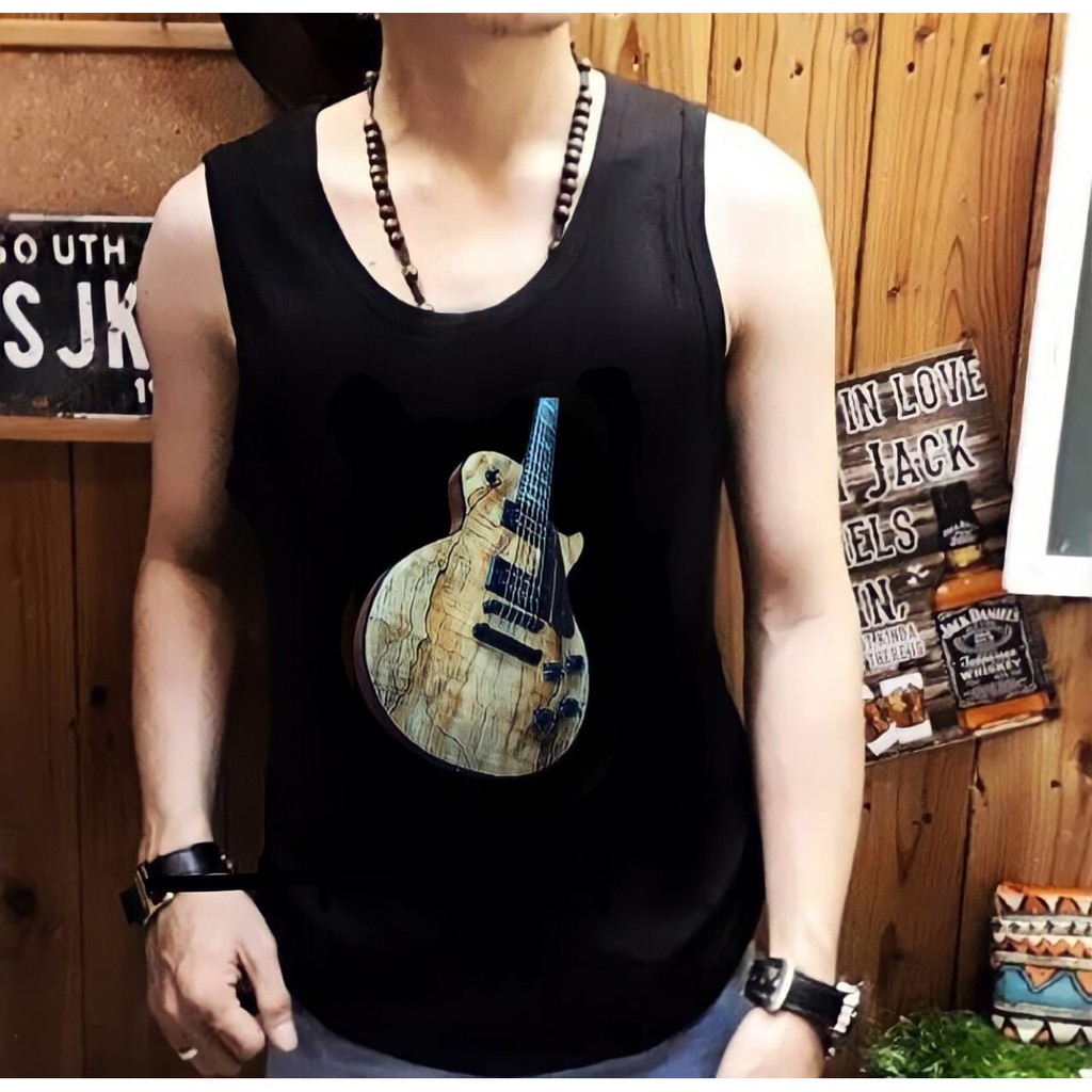 Shalch Trendy / Singlet Pria Tanpa Lengan Motif Gitar Listrik-02