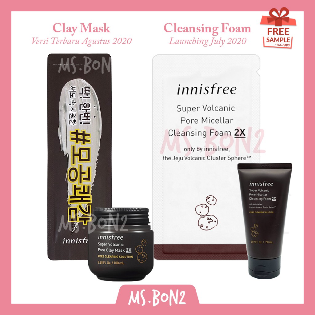 Innisfree Super Jeju Volcanic Pore Micellar Cleansing Foam 2x Sample Sachet Trial Clay Mask Series Shopee Indonesia