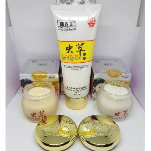 (cyber) cod terbaru CORDY Set Cream Yu Chun Mei/Cordyceps day cream+night cream+facial foam