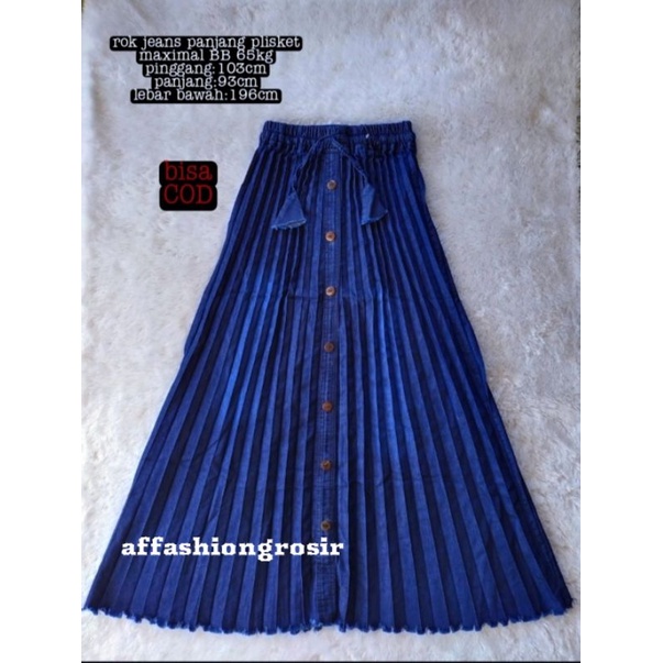 ROK JEANS PLISKET SUPER JUMBO KANCING WANITA/ROK WANITA PLISKET RAWIS DEWASA-Birutua kancing