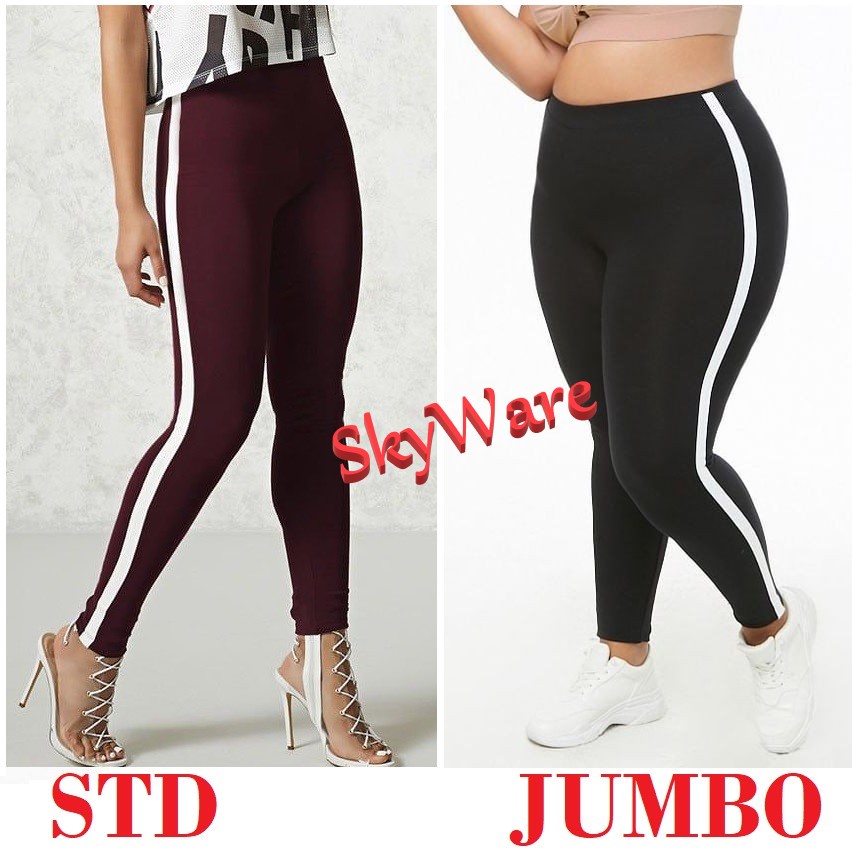 FREE ONGKIR CELANA LEGGING SALUR GARIS PUTIH UKURAN JUMBO DAN STD LEGGING LEJING WANITA