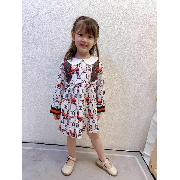BAJU DRESS KERAH ANAK CEWEK PEREMPUAN MOTIF GUCCI MICKEY MOUSE PREMIUM IMPOR UMUR 2-8 TAHUN
