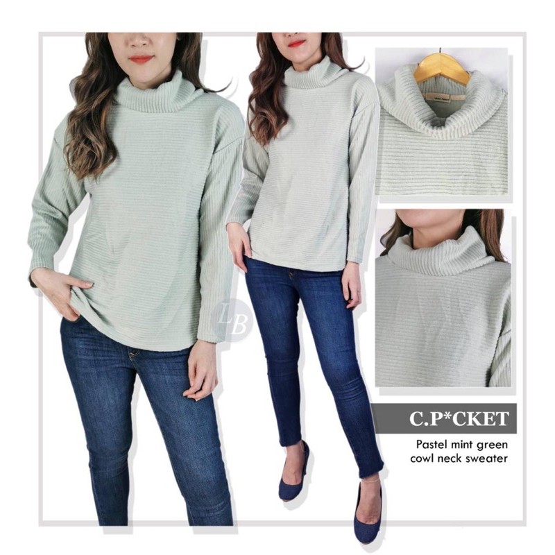 Cross pocket Mint green cowl neck Sweater