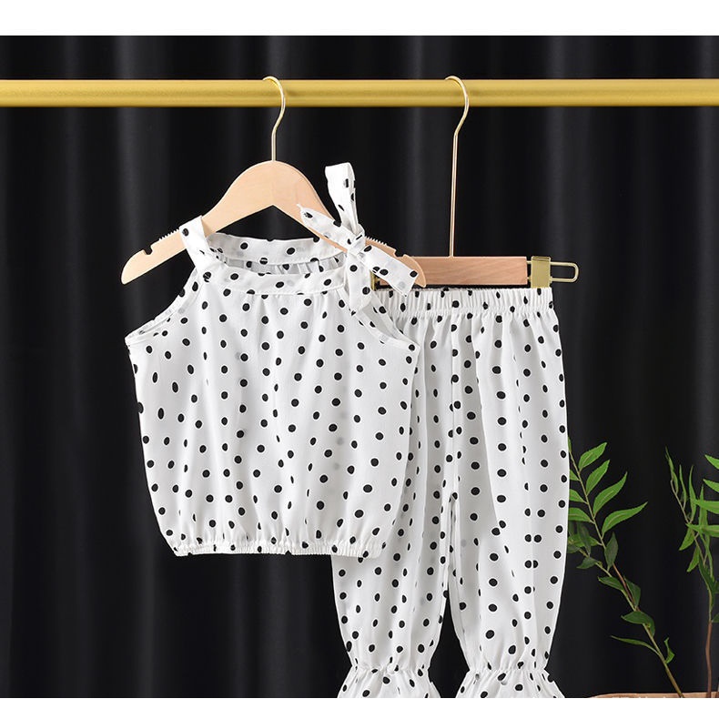 NEW Setelan baju anak tanpa lengan motif polkadot dengan celana panjang
