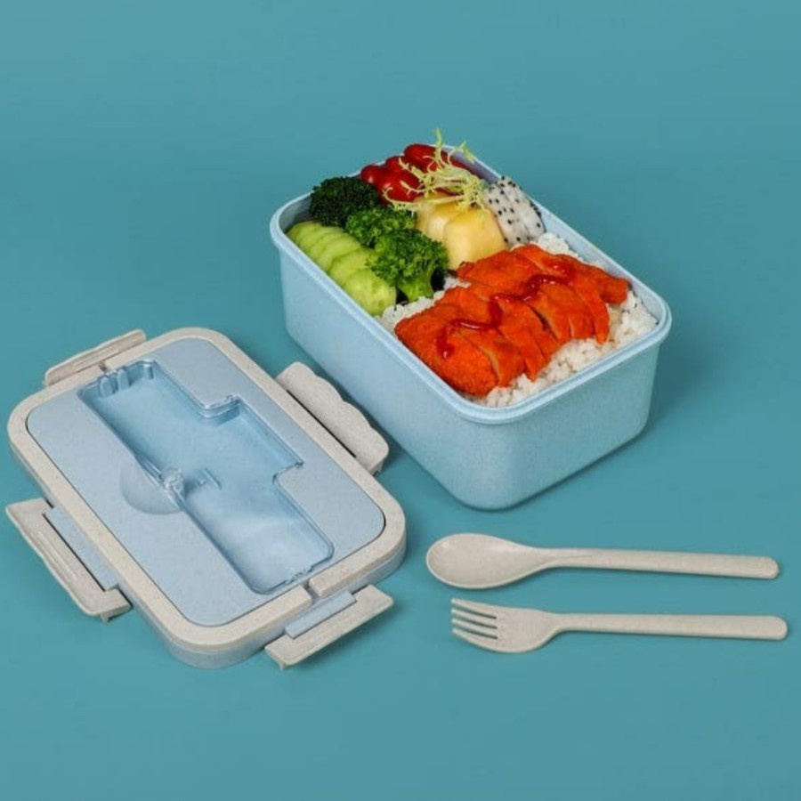 Kotak Makan Jerami Lunch Box Gandum Wheat Tempat Bento Sendok Set/Kotak makan KEKINIAN