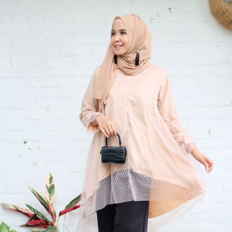 ASKA.ID - SAHARA TILLE POLKADOT TUNIK BAJU TUNIC TULLE POLKA DOT WANITA MUSLIMAH PREMIUM