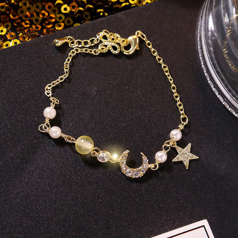 Gelang Liontin Bintang Bulan Fashion Korea Gelang Berlian Mutiara Langit Berbintang Yang Indah