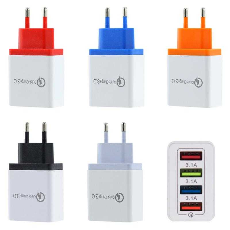 Charger USB Fast Charging QC3.0 4 Port 3.5A / Adaptor Charger Fast Charging Samsung iPhone Xiaomi Vivo Oppo / Charger Fast Charging 18W / Kepala Casan Type C Micro Usb Robot Pengisian Daya Cepat / Pala Casan iPhone / Colokan Usb Murah Original