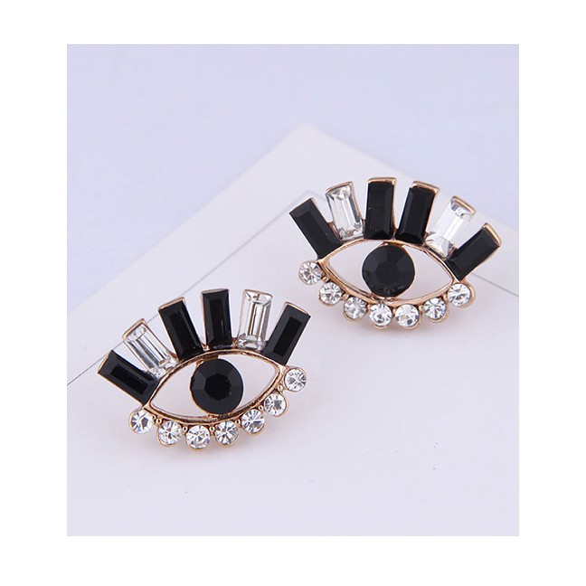 LRC Anting Tusuk Fashion Black And White 925 Silver Needle Eyebrow Earrings A58332