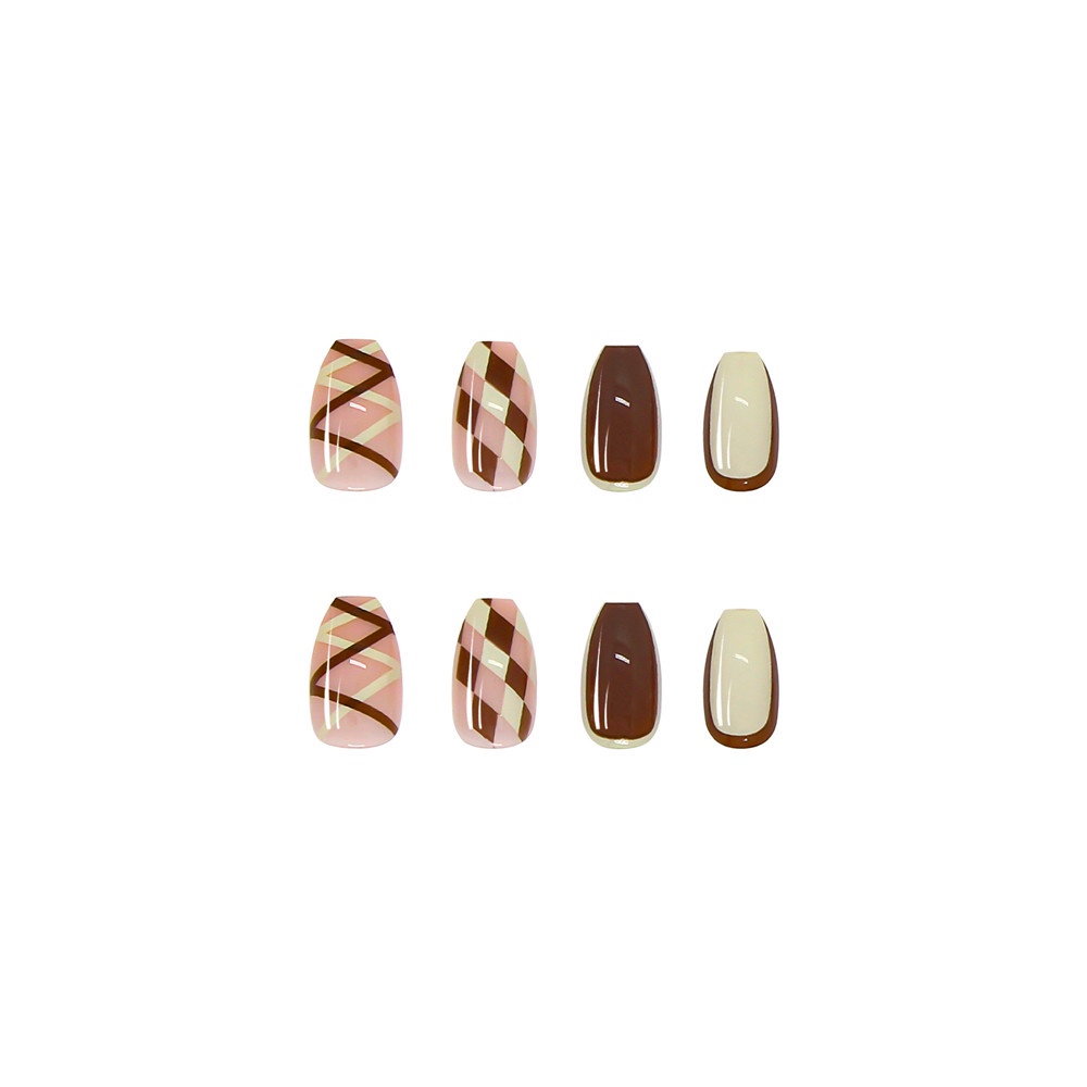 24pcs / Set Patch Kuku Palsu Motif Kotak-Kotak Untuk Nail Art