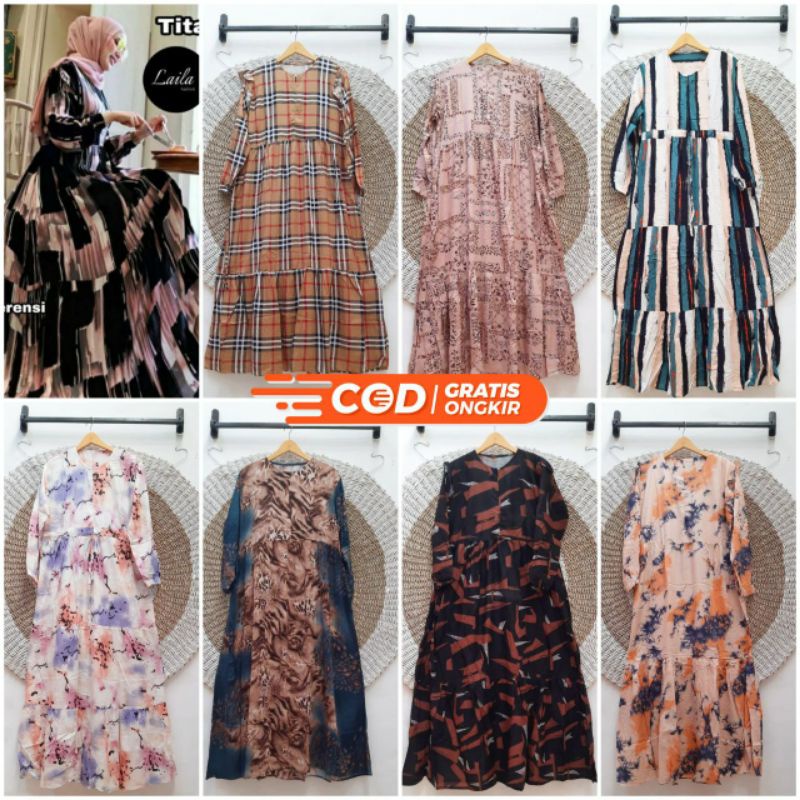 Gamis Katun Rayon Titan Maxy Gamis Katun Rayon Viscose Premium Motif Terbaru Kekinian Jumbo Ld 105-1