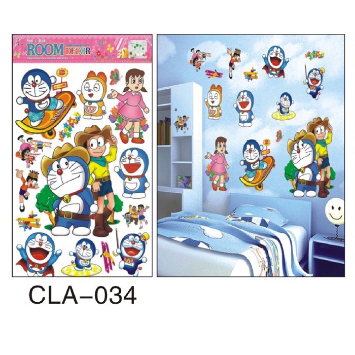 AURA - Wall Sticker Dinding Kamar - Stiker Dinding - Dekorasi Dinding - Sticker 3D Doraemon