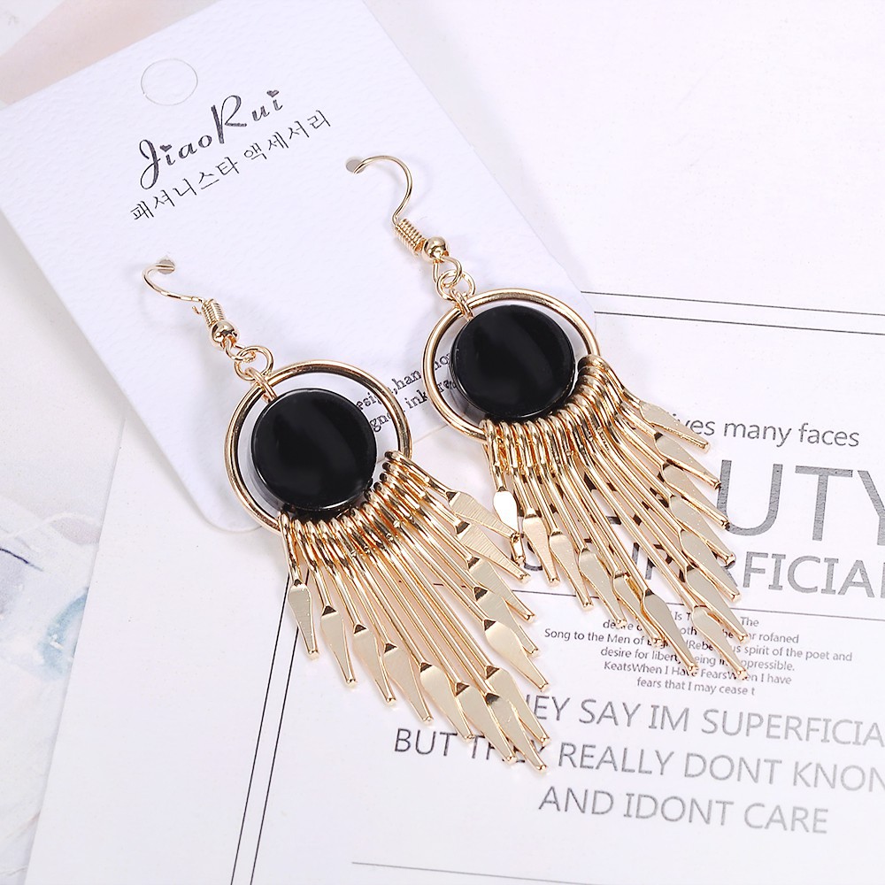 ANTING  CUTIE Anting Gantung Panjang Kait Fashion Retro Multilayer Aksen Rumbai Warna Gold/Silver