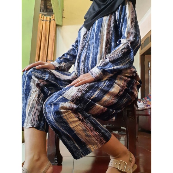 SETELAN TUNIK RAYON VISCOS SERAT KAYU || FULL KANCING DEPAN ||TALI SAMPING