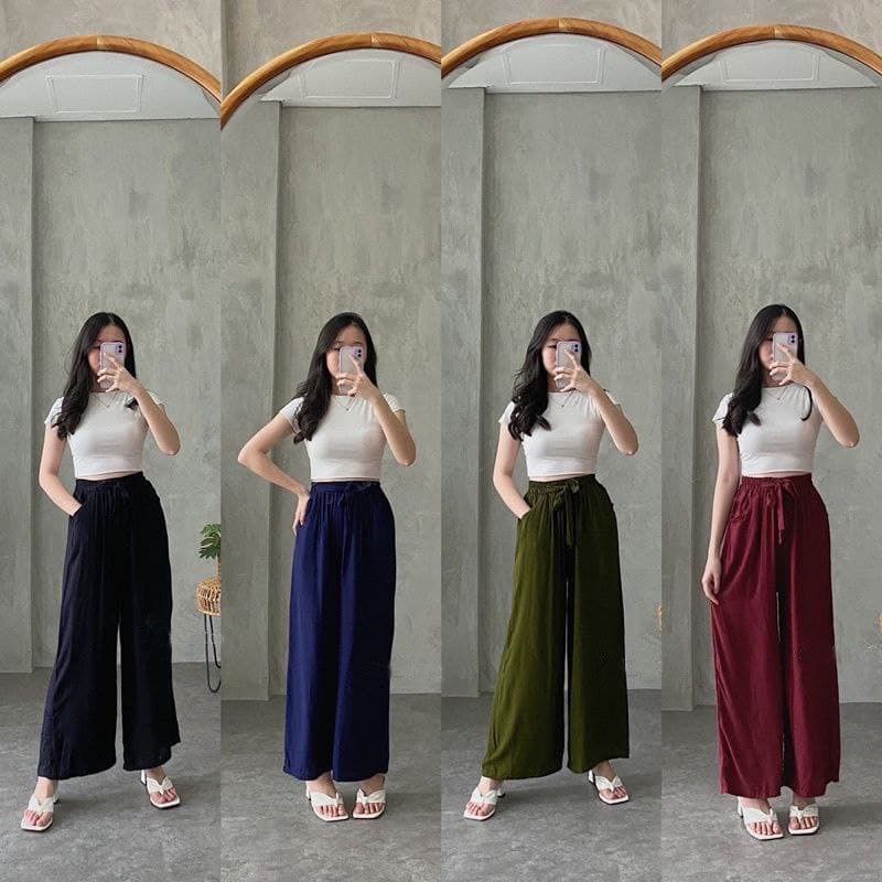 Celana Kulot Rayon Wanita Loose Cullote Pants Homewear