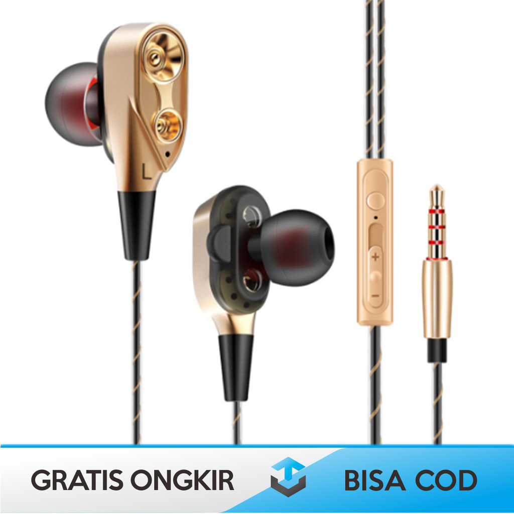 EARPHONE HEADPHONE ORIGINAL QKZ CK8 SUPER BASS DUAL DRIVER HIFI DENGAN MIC MURAH BERGARANSI