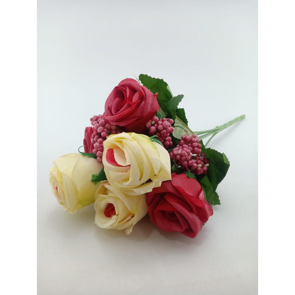 COD BUNGA MAWAR BUNGA TANGKAI PLASTIK BUNGA ARTIFISIAL BUNGA PAJANGAN BUNGA HIASAN BT9053-MERAH