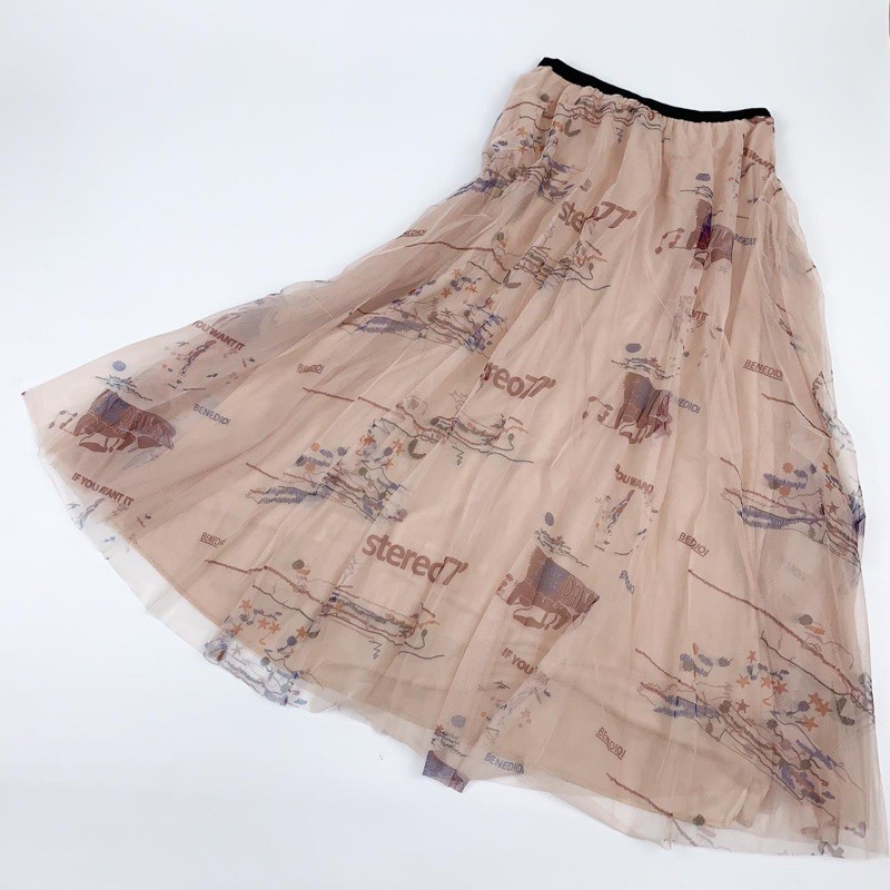 Rok Tutu Panjang Motif / Tutu Maxi Skirt Graffiti Printing Import 3 Layers - KLV Store-2071 - Mocha