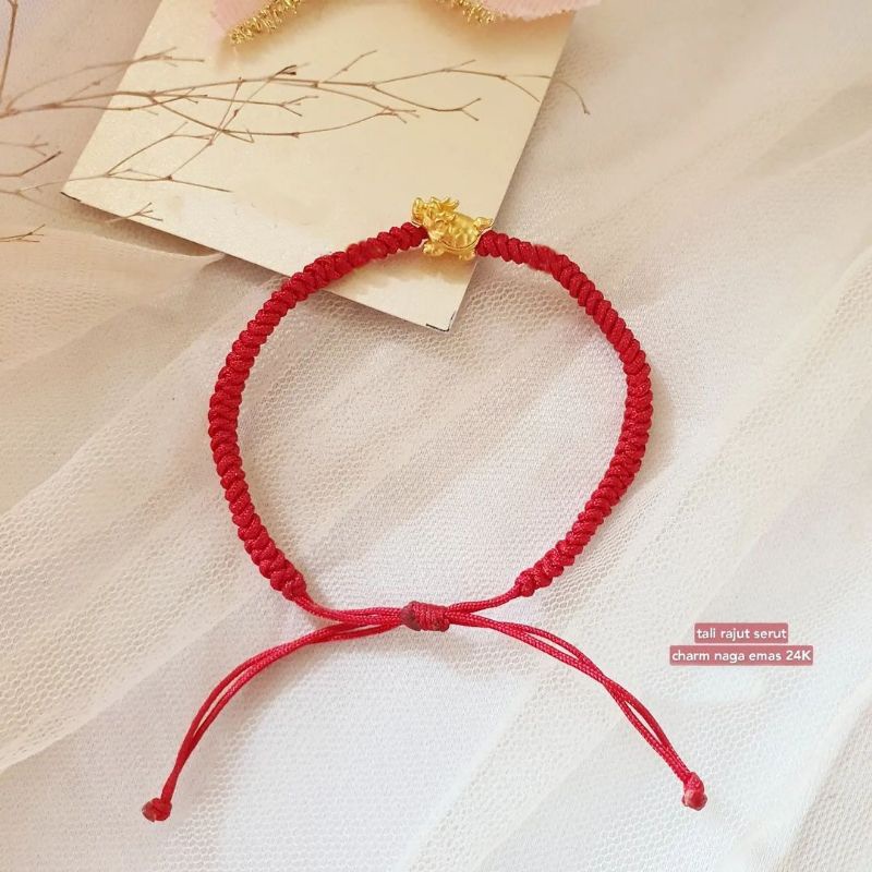 gelang tali serut kepang adjustable variasi emas 24k hongkong 999 charm kura naga kado unik original