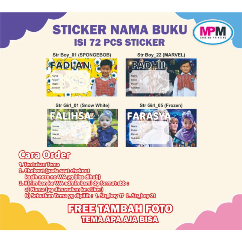 

72 PCS Stiker Nama Buku / Stiker Custom Nama Buku Sekolah Anak