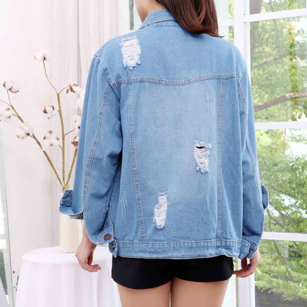 FWR - JAKET JEANS WANITA RIPPED JUMBO SNOW BLUE OVERSIZED KARINA