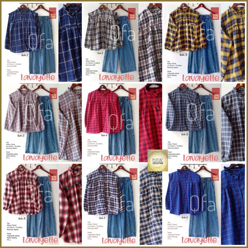 Setelan Blouse Flanel Wanita Lavayette Set Original By Qfa Setcel Celana Jeans Terbaru dan Kekinian