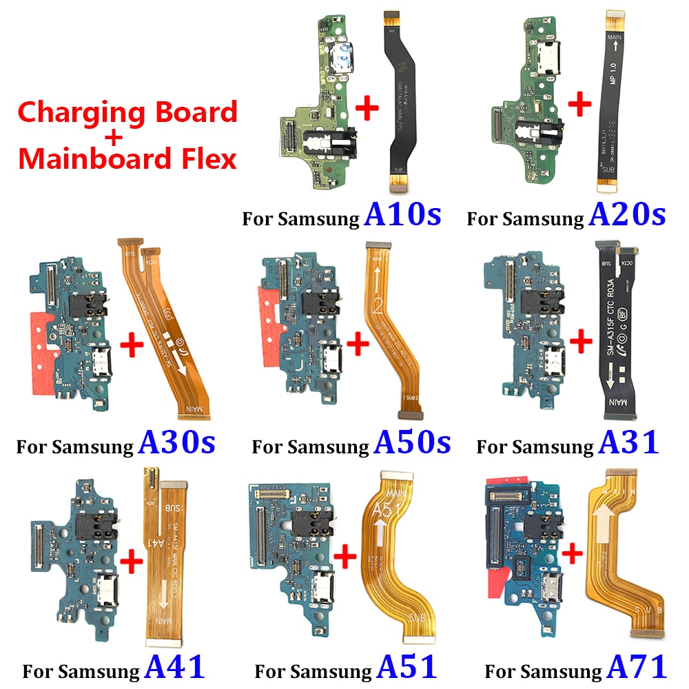 USB Charging Board Port Dock Connector + Main Board Motherboard Flex Cable For Samsung A10S A20S A30S A50s A31 A41 A51 A71 A21s-0