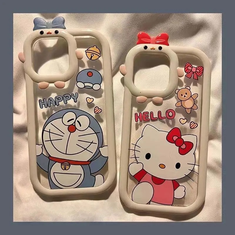 Case OPPO A17 A7 A7 A5S A12 A15 A16 A57 A5 A15s A55 A54 A3S A12E A53 A74 A95 A16K A16E A52 A17K A92 A96 A76 Reno 5 5F 4F A9 A31 A16s Hello Kitty Doraemon Bow-knot Monster Kecil Cover