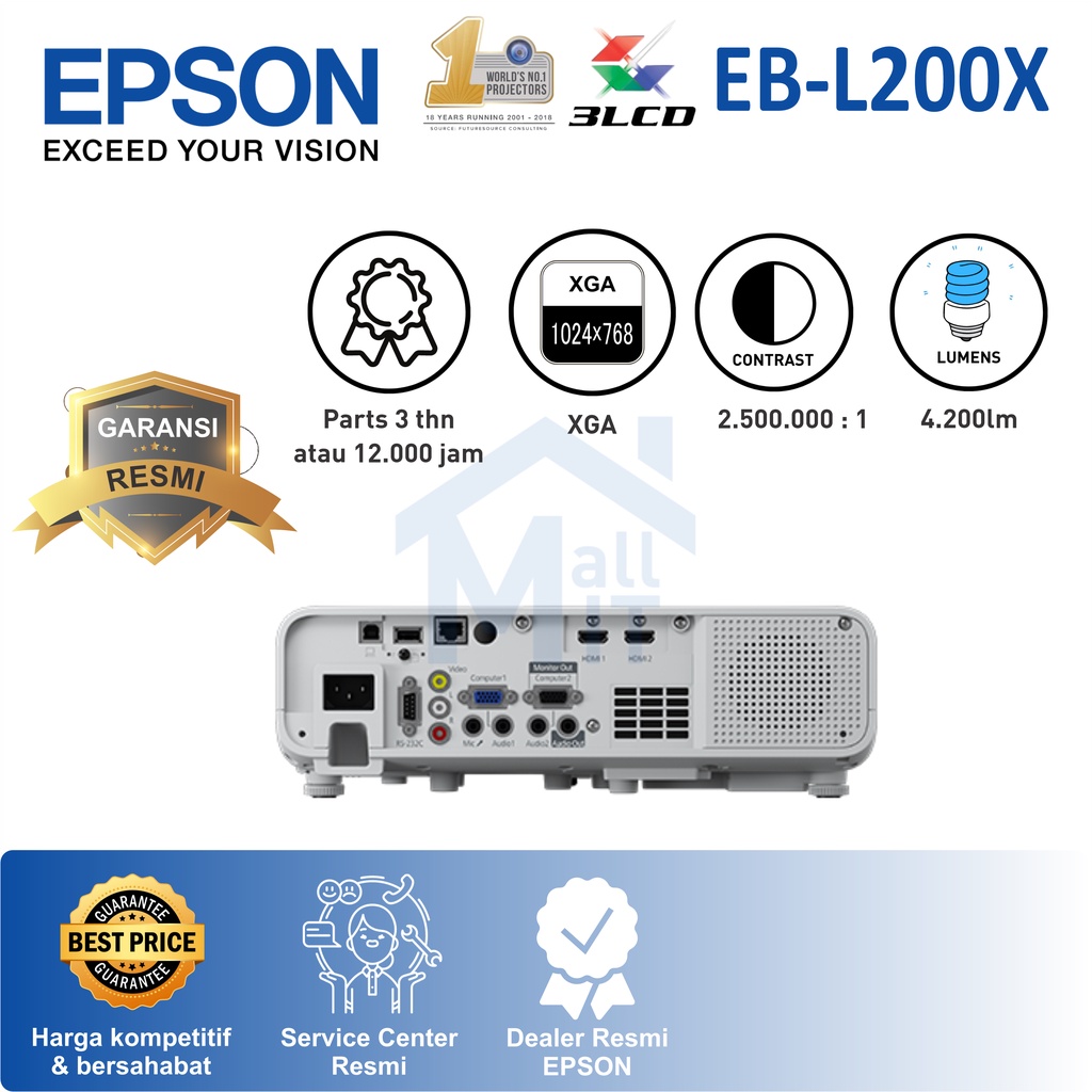 (PACKING KAYU) PROYEKTOR EPSON EB-L200X EBL200X EB L200X XGA 4200 LUMENS