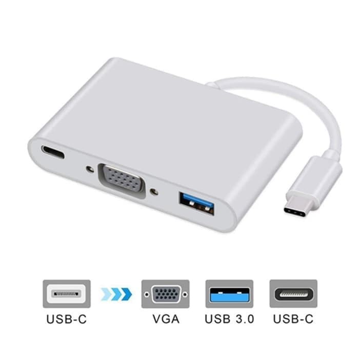 Kabel Converter USB 3.1 Type-C to 3 in 1 VGA Adapter + USB