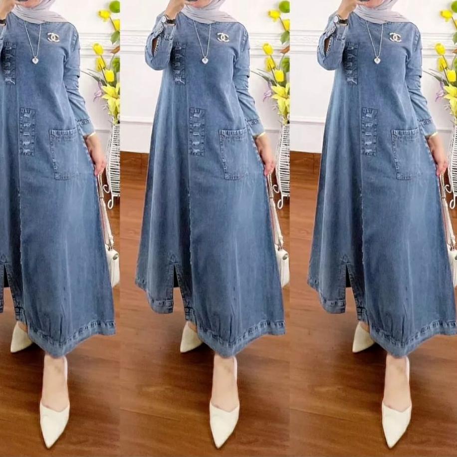 Jangan Ketinggalan order..  MIDI DRESS JEANS ORIGINAL TERBARU 2022 / MIDI DRESS WANITA BAHAN LEVIS I
