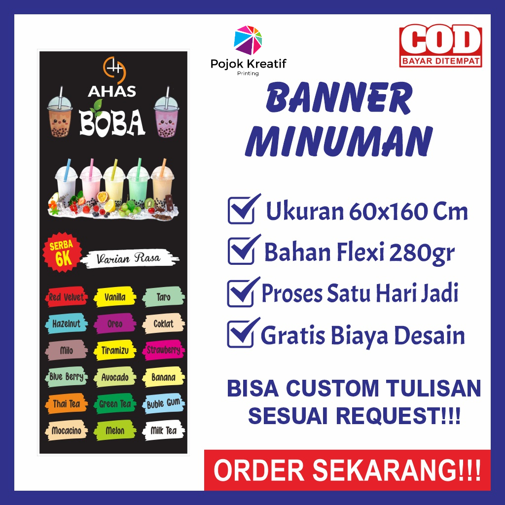 Banner Baner Bener Spanduk Sepanduk Backdrop Plang Usaha Jual Jualan Minum Minuman Aneka Varian Rasa