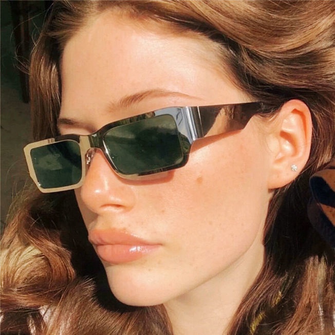 New European and American high street hot girl street hip hop metal sunglasses ins cool wind rectangular Sunglasses