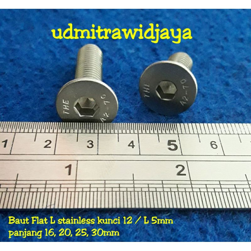 Baut Flat L baut countersink 8x16 tirus verseng L kunci 12/L 5mm panjang 16, 20, 25, 30, 40, 50mm stainless