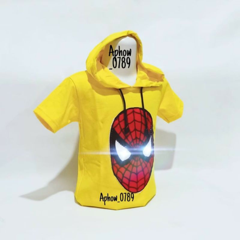 Koas Hodie Anak Laki Laki Superhero Spiderman Led Nyala dan Gambar Usap