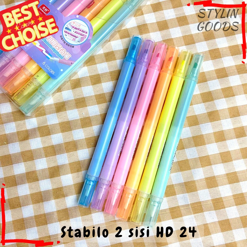 

HIGHLIGHTER 2 SISI HD24 BISA DIHAPUS DENGAN BOX ERASEABLE BUKAN MERK STABILO ALAT TULIS FANCY TERBARU VIRAL