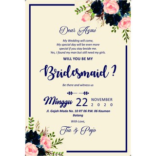 Bridesmaid Card / Kartu Ucapan Bridesmaid (Tambah Nama ...