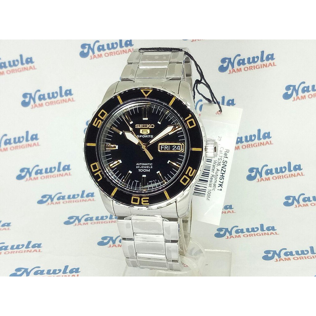 Seiko 5 Sports SNZH57K1 Automatic Black Gold - Jam Tangan Pria SNZH57