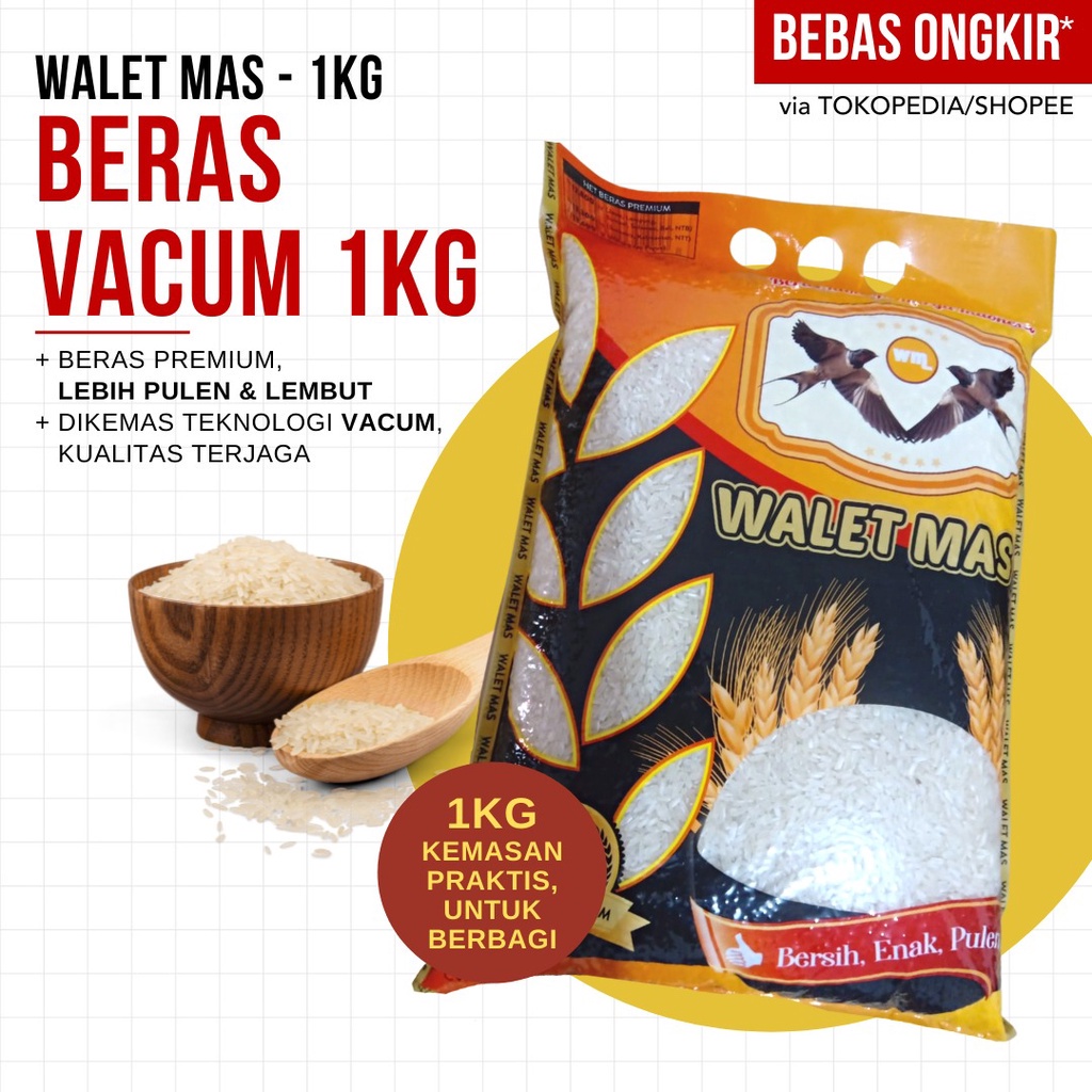 Beras Putih Premium - Kemasan Vacuum - 1kg, 3kg, 5kg - Zakat / Sembako