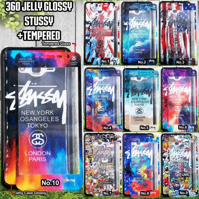 Case 360 stussy + tempered glass samsung j2 pro / j7 pro / j2 prime / j7 prime / grand prime