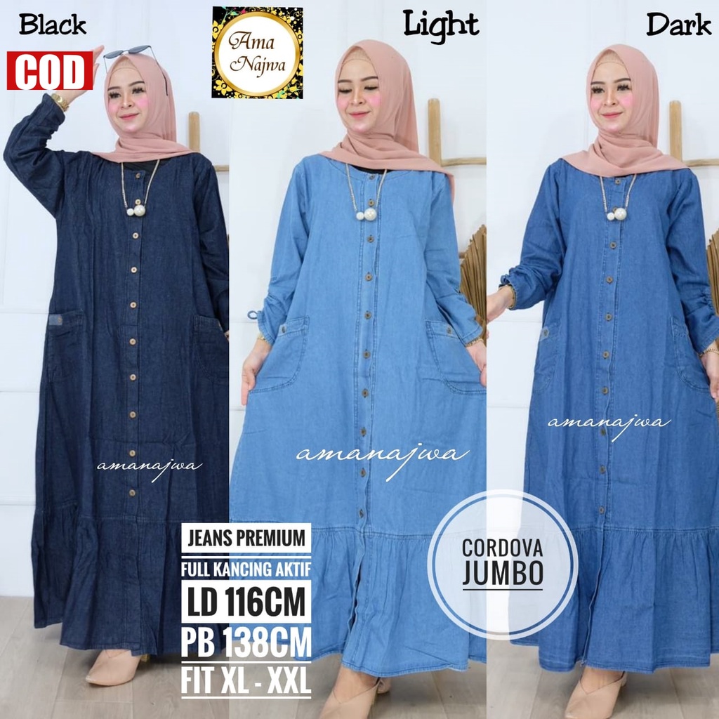 CORDOVA Gamis Jeans Wanita Jumbo / Gamis Terbaru 2021 Modern Lebaran / Gamis Busui Jumbo