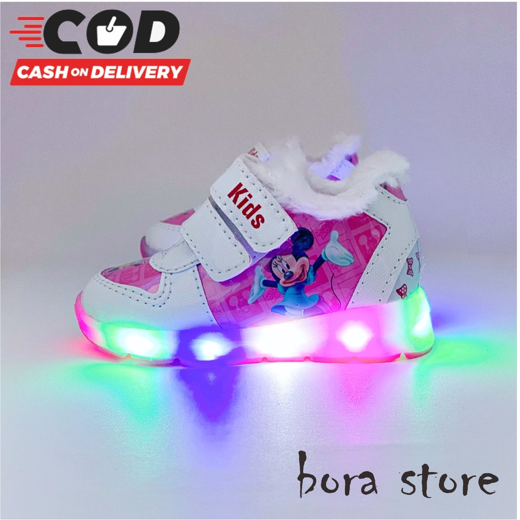 Sepatu Sneakers Anak Perempuan LED Motif Printing MICKEY / Sneakers Anak MENYALA Best Seller