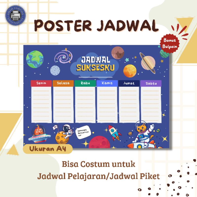 

Cetak Custom Jadwal Pelajaran/Jadwal Piket Ukuran A4 Free Desain